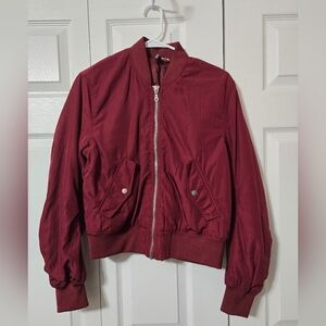 Burgundy Jacket, Ruched Back & Arms, Lightly Insulated, Zippered Closure, Size 6